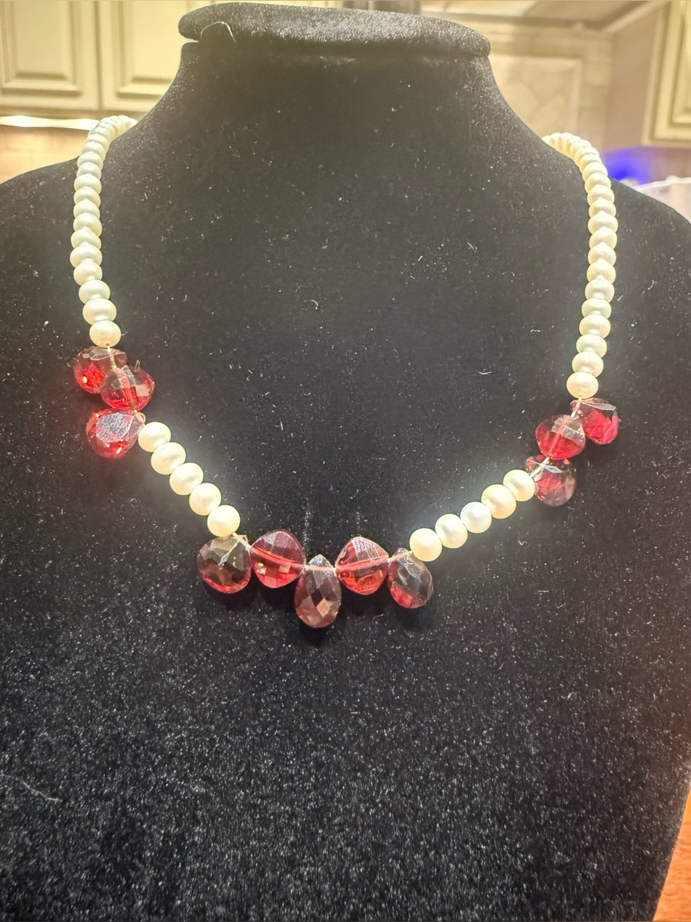 Freshwater Pearl Necklace Red Briolette Accent
